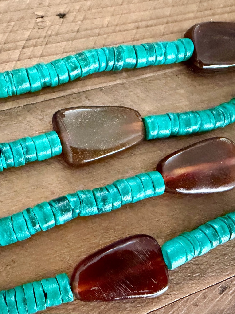 NWT VINTAGE HSN JTV STYLE 60" MULTI STRAND COCO BEAD NECKLACE TEAL TURQUOISE